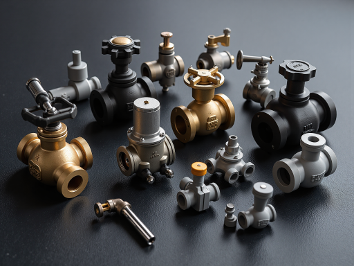 Industrial valve products showcase, various types of valves, metal material, precision machining, industrial control equipment
